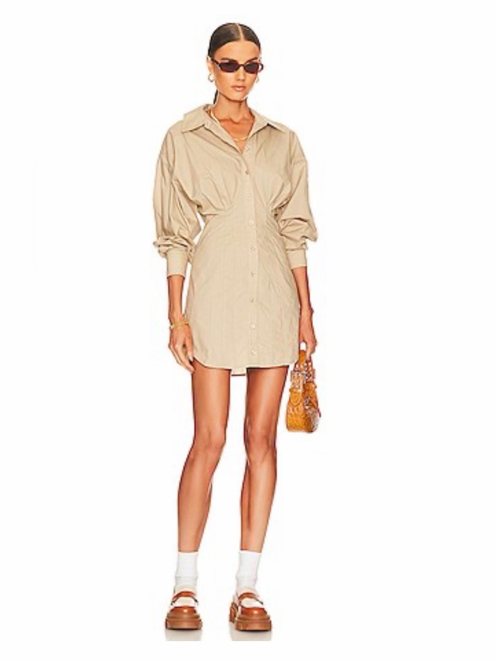 L'Academie Khaki Button-Front Trench Shirt Dress